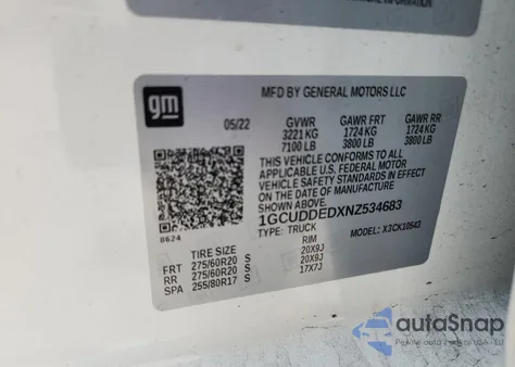 2022 Chevrolet Silverado K1500 Lt из США, поврежденный, VIN 1GCUDDEDXNZ534683